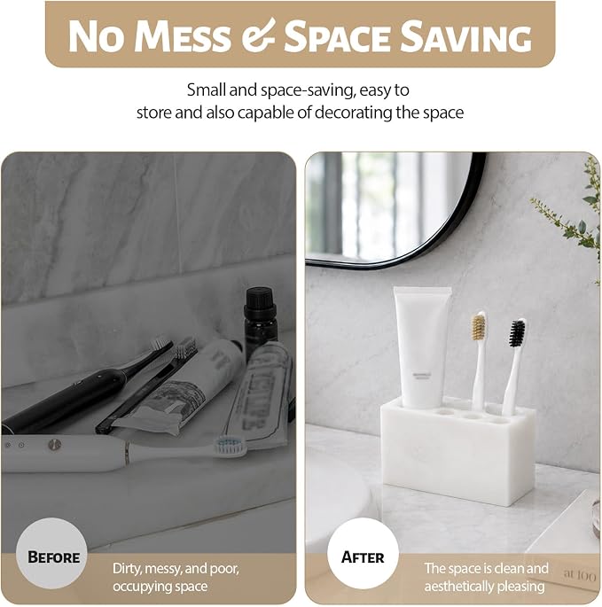 BCS Toothbrush Holder for Bathrooms, 6 Slots Open-Bottom Marble Toothbrush - Image 5