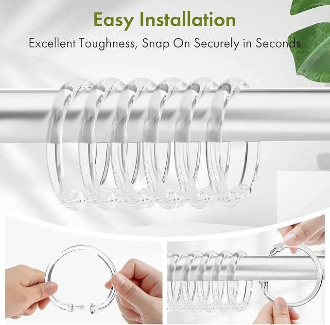 Amazer Plastic Shower Curtain Rings, O Shape Shower Curtain Hooks Rings - Image 6