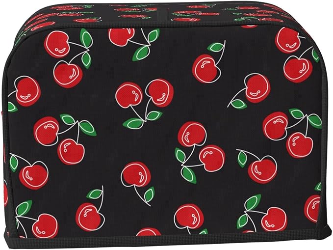 Red Black Cherry 2 Slice Toaster Cover, Waterproof Toaster Dust Cover Bread Maker Protective For Small Kitchen Appliance Dining Room Home Table Decor Gifts