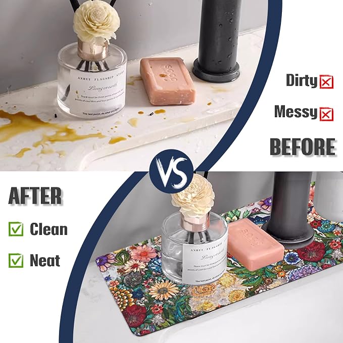 Sink Faucet Absorbing Mat, 2 Pack Drying Mat Around Faucet Sink Splash Guard - Image 5