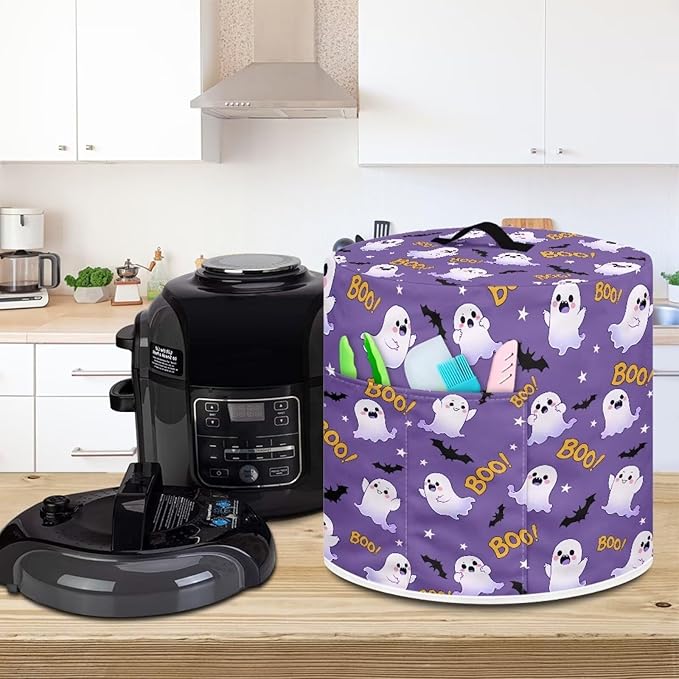 Halloween Cartoon Ghost Kitchen Appliance Dust Cover Decoration 3 Quart Pressure Cooker Rice Cooker Air Fryer Cover with Top Handle and Storage Pocket