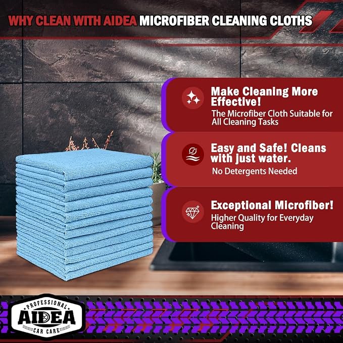 AIDEA Microfiber Cleaning Cloth, Shop Rags 12"×12" | Microfiber Towels - Image 2