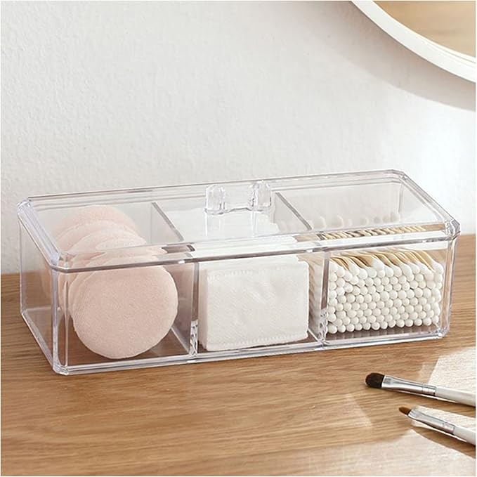 Square Qtip Holder Dispenser, 3 Compartments Cotton Ball Holder - Image 5