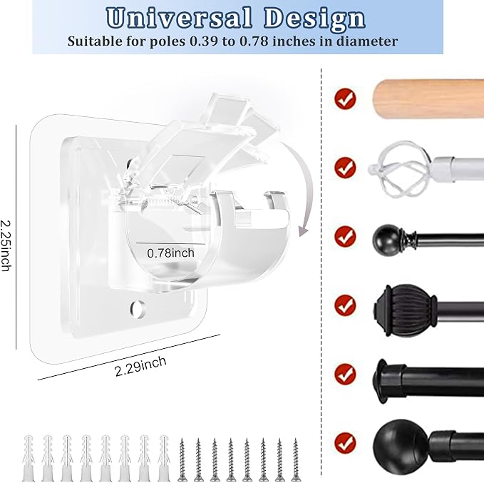 Codoule Self Adhesive No Drill Adjustable Curtain Rod Holder Hooks Brackets | - Image 4