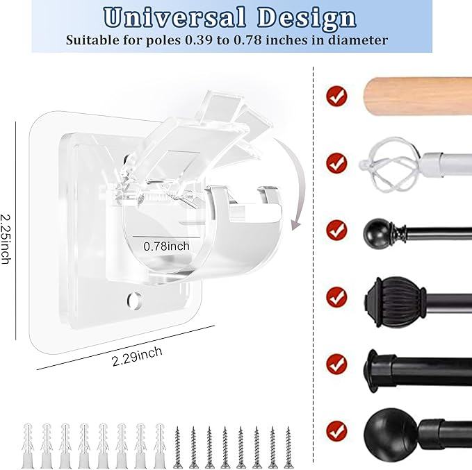 Self Adhesive No Drill Adjustable Curtain Rod Holder Hooks Brackets | Nail Free - Image 3