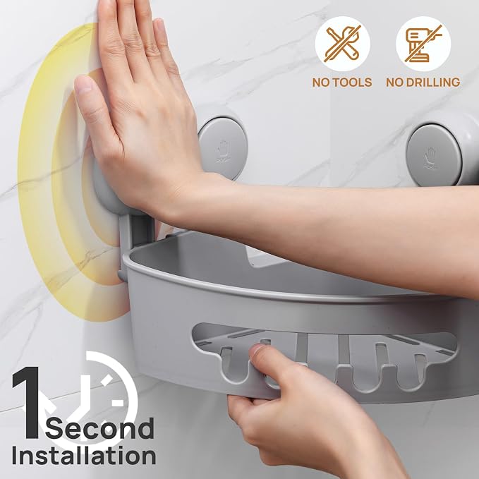 LEVERLOC Corner Shower Caddy Suction Cup, Shower Basket Suction Bathroom - Image 2