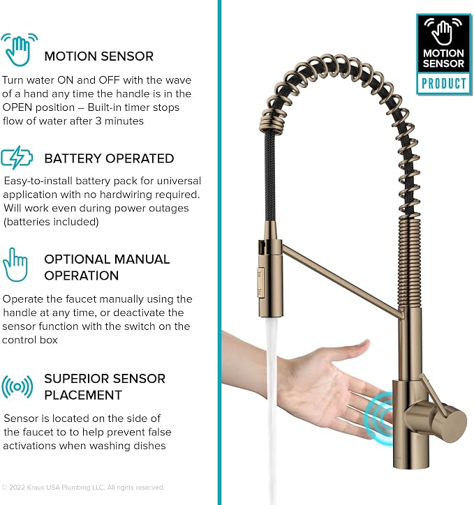 KRAUS Oletto Touchless Sensor Commercial Pull-Down Single Handle Kitchen Faucet - Image 2