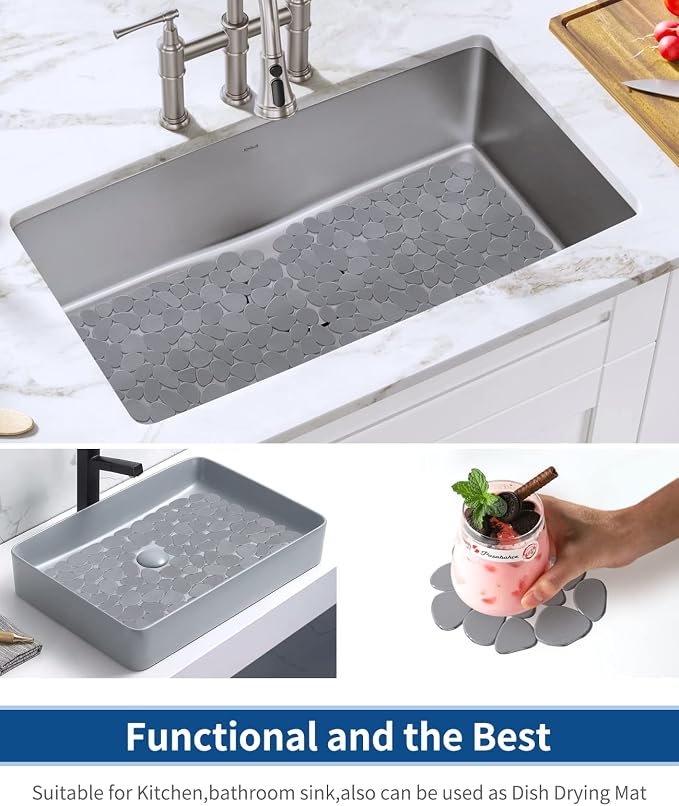 Bligli Pebble Sink Mat for Stainless Steel/Ceramic Sinks, 2 Pack PVC Sink - Image 4
