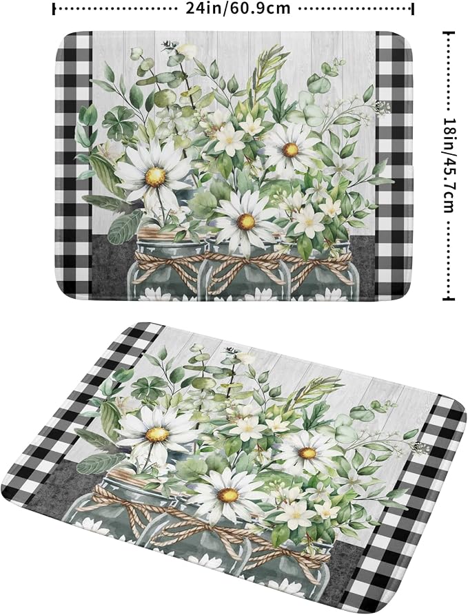 Daisy Floral Dish Drying Mat for Kitchen Counter Watercolor Flowers Absorbent - Image 2