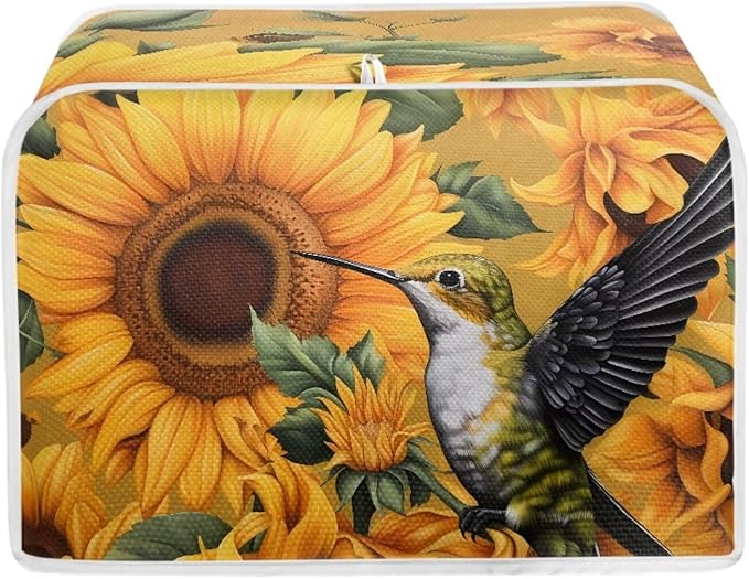 Sunflower Hummingbird Print Toaster Cover 2 Slice for Kitchen Small Appliance Universal Size Bread Maker Dustproof Cover