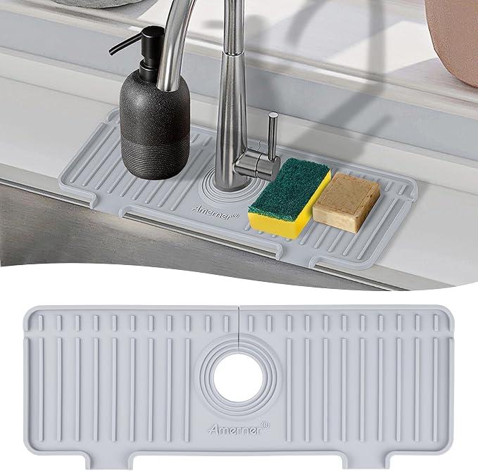 Amerner Kitchen Sink Splash Guard, Silicone Faucet Guard & Draining Mat by Amerner