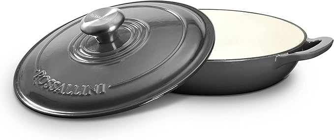 Signature Enameled Cast Iron Braiser, Non-Stick Serving Pot with Tight Fitting Lid for Perfect Roasting, Baking, Sauteing, Searing, and Pan Frying | 5Q (4.7L) - Oyster Grey