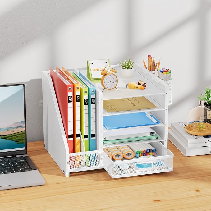 Marbrasse Desk Organizer with File Holder, 5-Tier Paper Letter Tray Organizer - Image 3
