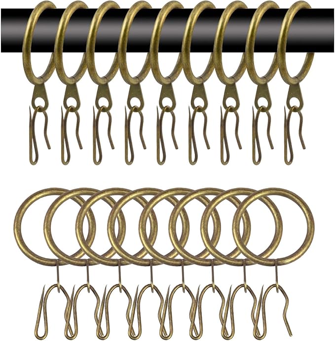 60 Pcs Metal Curtain Rings & Hooks Set, 30 mm Internal Diameter, Curtain Rod by WISION