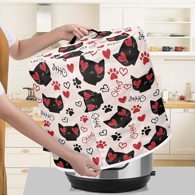 TODIYADDU Heart Eyes Cat Pressure Cooker Cover with Pocket Novelty Air Fryer Cover Dust Cover Insulated Kitchen Appliance Cover Protector for Pressure Cooker Instant Pots Accessories Holiday Present