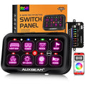 Auxbeam 8 Gang Switch Panel AR-800 Bluetooth RGB Switch Pod Toggle Momentary Pulsed Dimmable Backlight Multifunction Switch Panel with Memory Function 12-24V Truck Offroad ATV Marine Waterproof