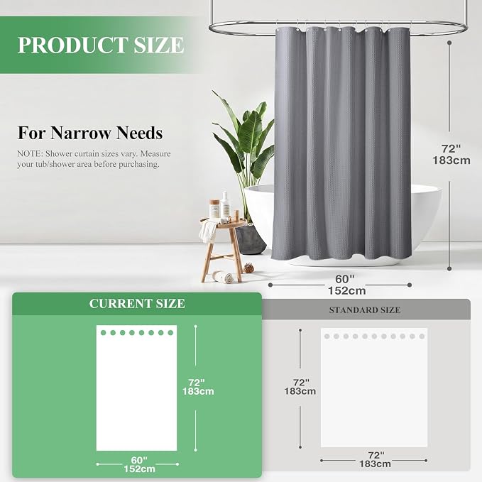 Dynamene Stall Waffle Shower Curtain 256 GSM Heavy Fabric 60x72 Grey/Gray - Image 2