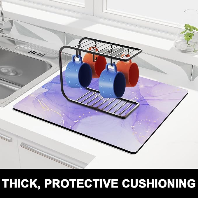 Rnivvi Dish Drying Mat for Kitchen Counter, 16 x 18" Cute Marble Theme - Image 2