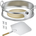 onlyfire Stainless Steel Pizza Ring Kit Pizza Oven Kit for Weber 22-Inch Kettle Grills - Include Pizza Stone and Aluminum Peel