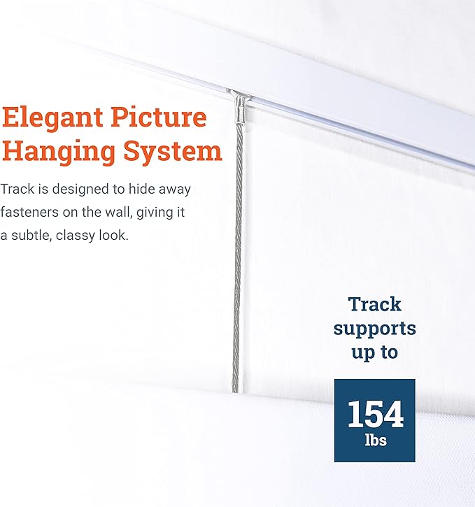 PHS Professional Picture Rail Hanging System | 79-Inch Gallery Rail with TR100 Track, Steel Cords & Hooks | Art Hanging System for Home & Office - 3 Pack
