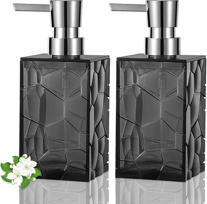 Clear Acrylic Pump Bottle Refillable Lotion Soap Dispenser 10oz 2 Pack Grey | by JiatuA