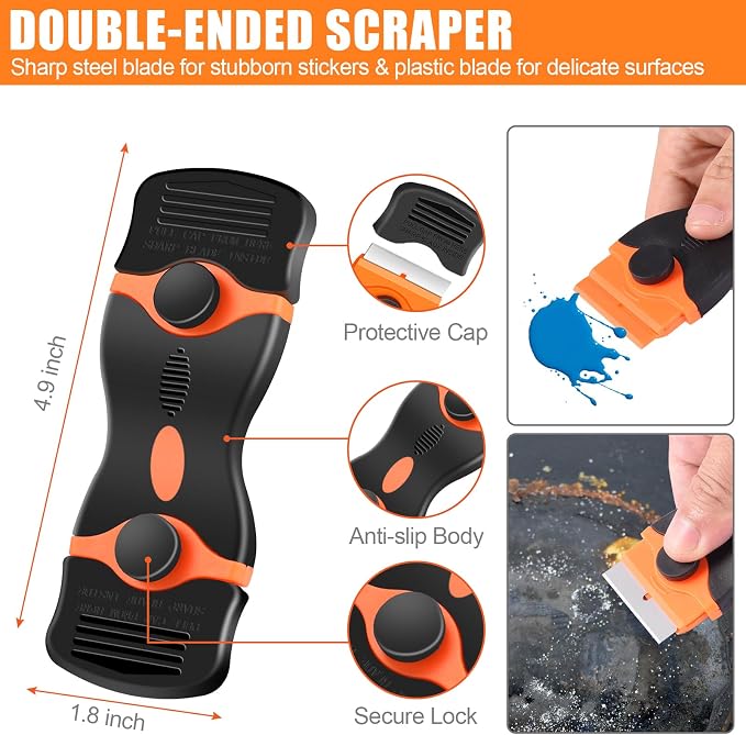NECAMOCU 4 Pack Razor Blade Scraper, Includes 50 PCS Metal & Plastic Blades | - Image 3