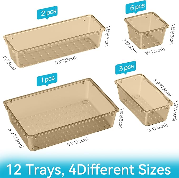 12 PCS Drawer Organizer Set, Makeup Organizers, Champagne | 4 Sizes, Desk - Image 4