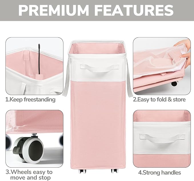 Goodpick Laundry Basket with Wheels, 75L Tall Clothes Hamper, Large Laundry - Image 4