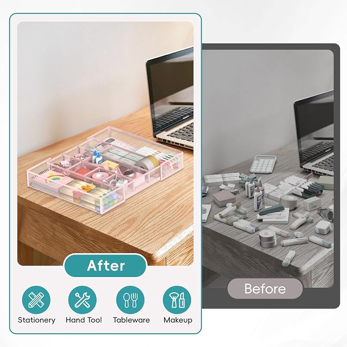 Expandable Desk Drawer Organizer, 10 Adjustable Compartments, expands from 8.74 - Image 5