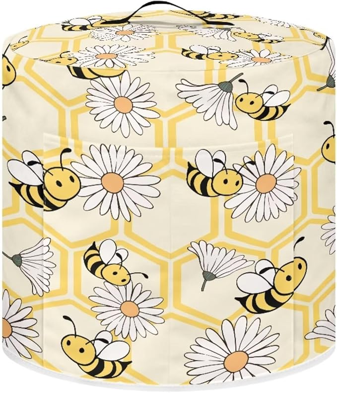 Daisy Bees Print Kitchen Appliance Decor 8 Quart Pressure Cooker/Air Fryer/Rice Cooker DusT Cover with Top Handle and Storage Pockets Machine Washable