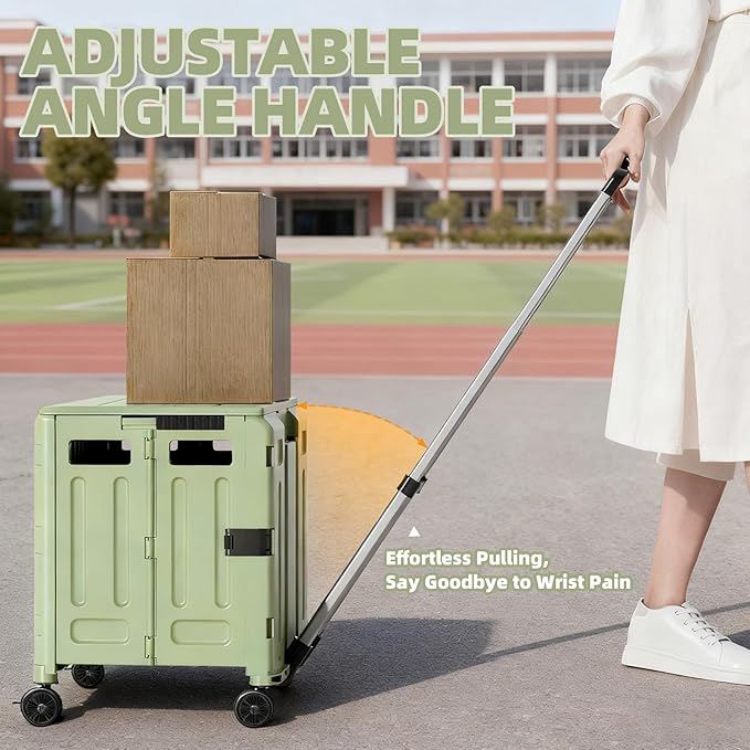 Heavy Duty Rolling Cart for Stairs：Collapsible Utility Crate with Wheels & Handle Foldable Tote Box for Toolbox Trade Show Supplies Teachers TODAYGO Mobile Storage Cart with Lid