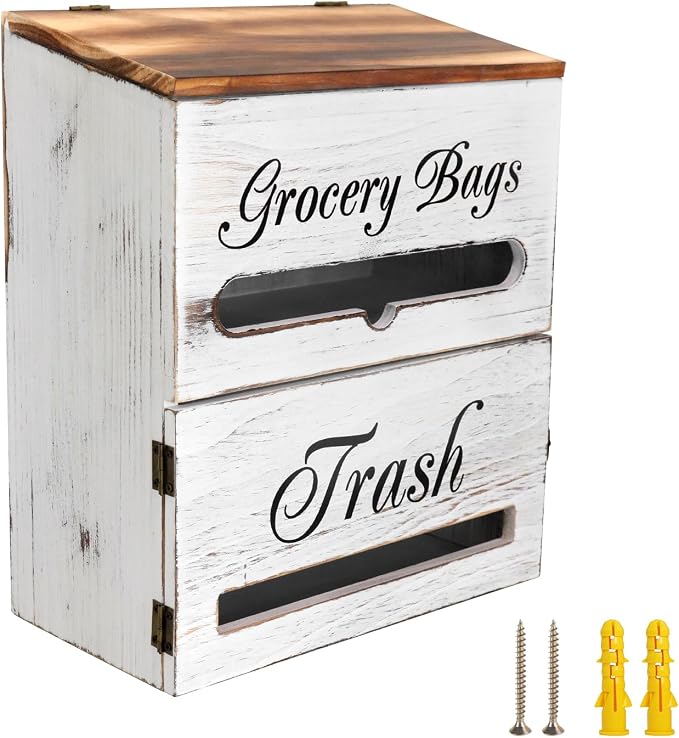 2 in 1 Trash Bag Dispenser, Double Wall Mounted, Wood Trash Bag Holder by Liuceny