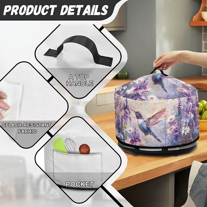 Hummingbird Daisy Floral Print Slow Cooker Cover Replacement Fit Most 6/7/8 Quart Crock Pot Oil Painting Print Practical Electric Slow Cooker Cover Keep Kitchen Clean and Easy to Use