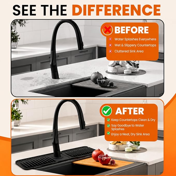 24 Inch Silicone Faucet Mat for Kitchen Sink Splash Guard, W/Sink Baffle | - Image 8