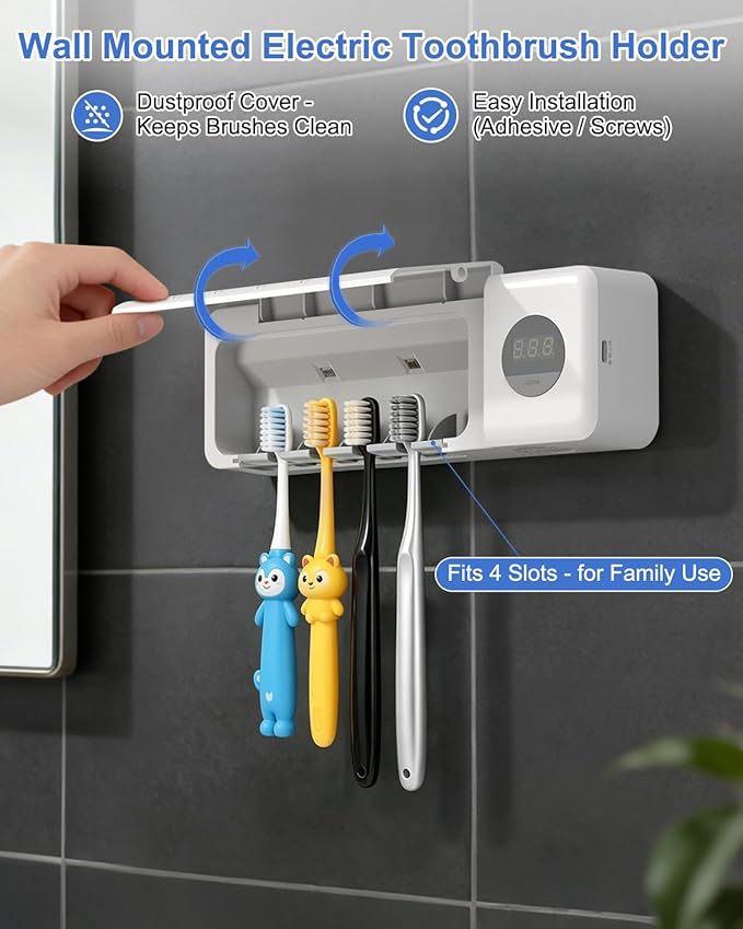 UV Toothbrush Sanitizer with Holder, Electric Toothbrush Holder Wall Mounted - Image 3