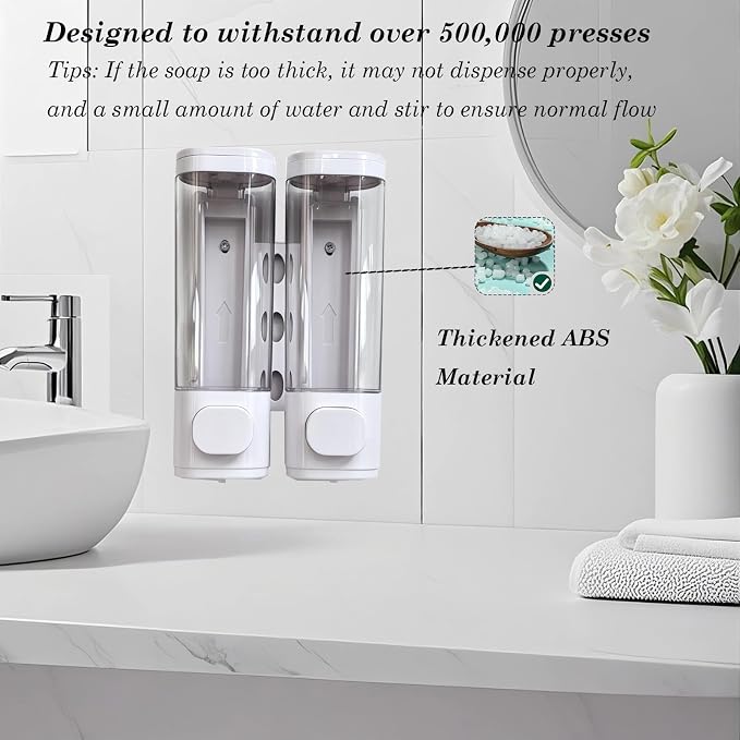 2-Chamber 10oz/300ML White Plastic Hand Wall Mounted Soap Dispensers | - Image 3