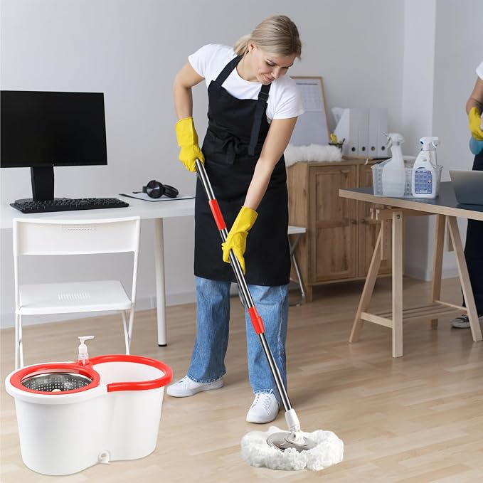 Spin Mop and Bucket with Wringer Set, 6 Microfiber Mop Heads - Image 7