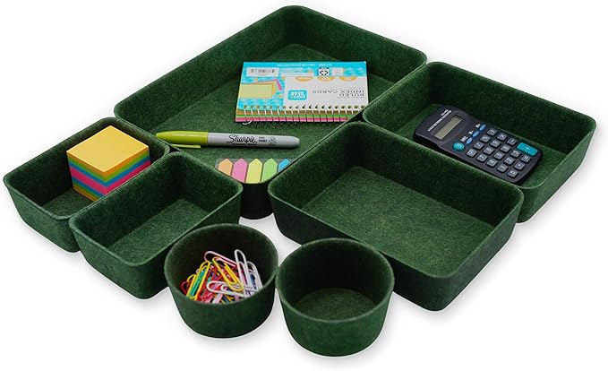Welaxy Felt Desk Drawer Organizer Tray 7pc Storage Bin Minimal Forest Green by Welaxy
