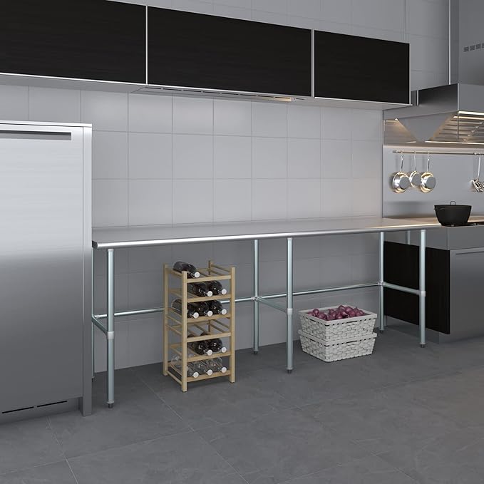 AmGood Stainless Steel Work Table Open Base | NSF Kitchen Island Food Prep | Laundry Garage Utility Bench (96" Long X 24" Deep)