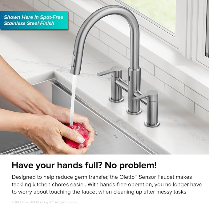 KRAUS Oletto Touchless Sensor Bridge Kitchen Faucet - Image 2