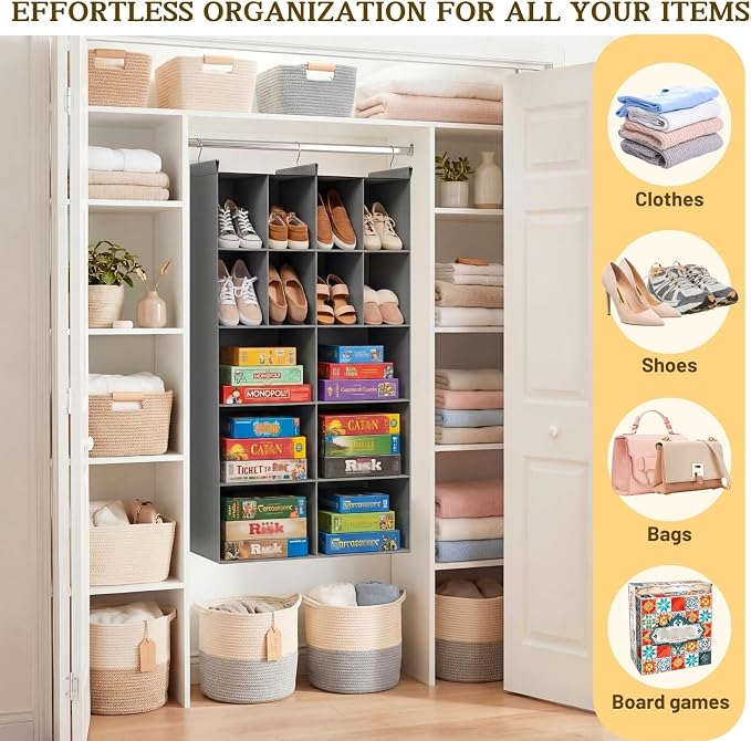 5 Tier Hanging Closet Organizer, 14 Compartments Dual Row Storage, 3 Sturdy - Image 6