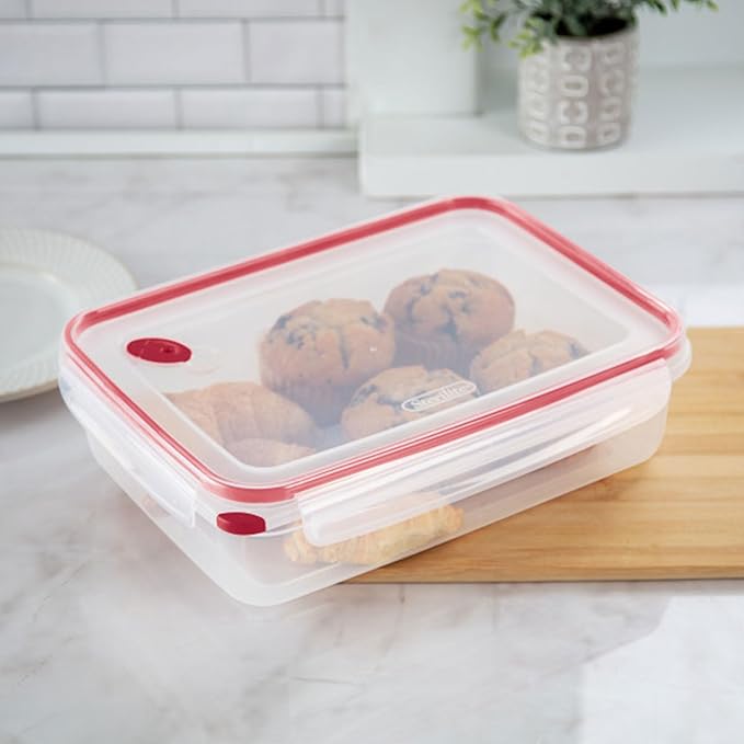 Sterilite Ultra-Seal 16 Cup Rectangle, Airtight Food Storage Container, Latching Lid, Microwave and Dishwasher Safe, Clear With Blue Gasket, 16-Pack