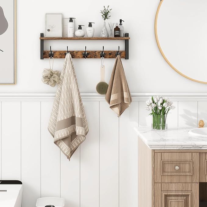 Coat Rack with Wall Mount, 24 Inch Long Entryway Wall Shelf with Hooks - Image 3