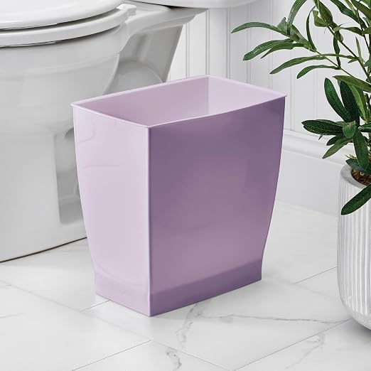 iDesign Small Plastic Bathroom Trash Can, Slim Rectangle Purple | - Image 3