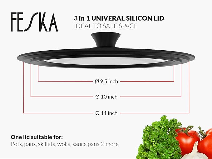 Universal Pot Lid (Ø 9.5 | 10 | 11″) incl. 2x Lid Holder & Felt Protector - Pot Cover, Pan, Frying Pan, Cast Iron Lid & Crock Pot