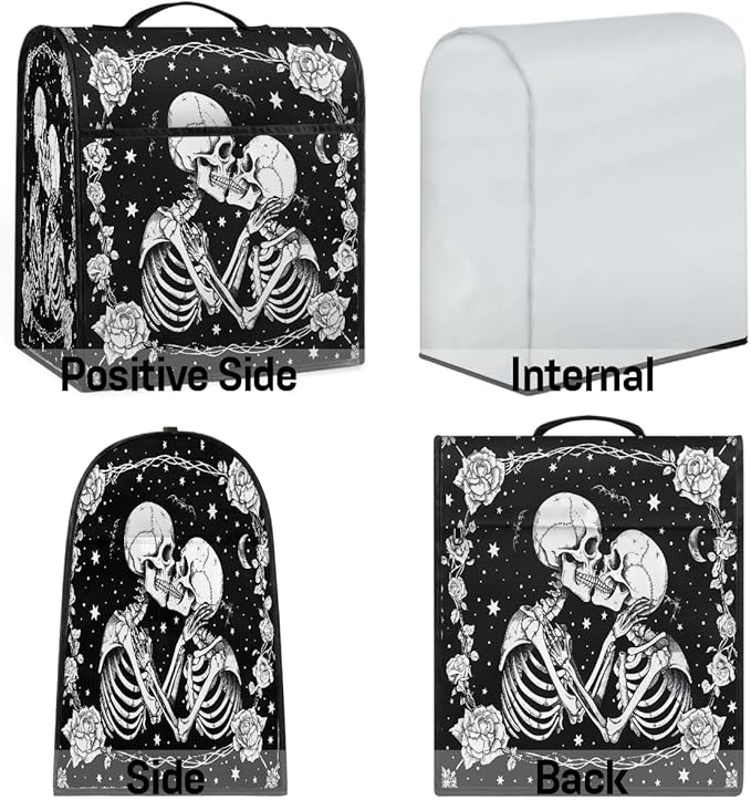 Kitchen Aid Mixer Cover Halloween Flower White Skull Stand Mixer Cover Compatible with 6-8 Quarts Stand Mixers, Dust Covers with Zipper Pocket Foldable Washable Kitchen Aid Organizer Bag