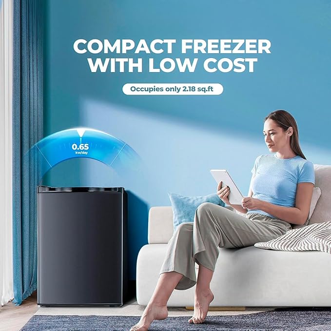2.1 Cu.ft Small Freezer, Mini Upright Freezer with 7 Adjustable Thermostat, Removable Shelves, Reversible Single Door, for Bedroom/Home/Dorms/Apartment (Black)