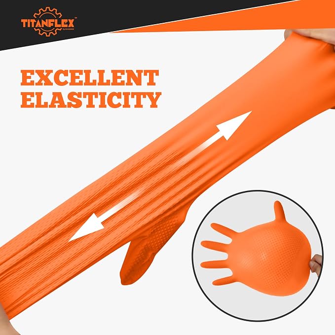 TitanFlex Heavy Duty Orange Nitrile Gloves, 6 Mil, Raised Diamond Texture - Image 2