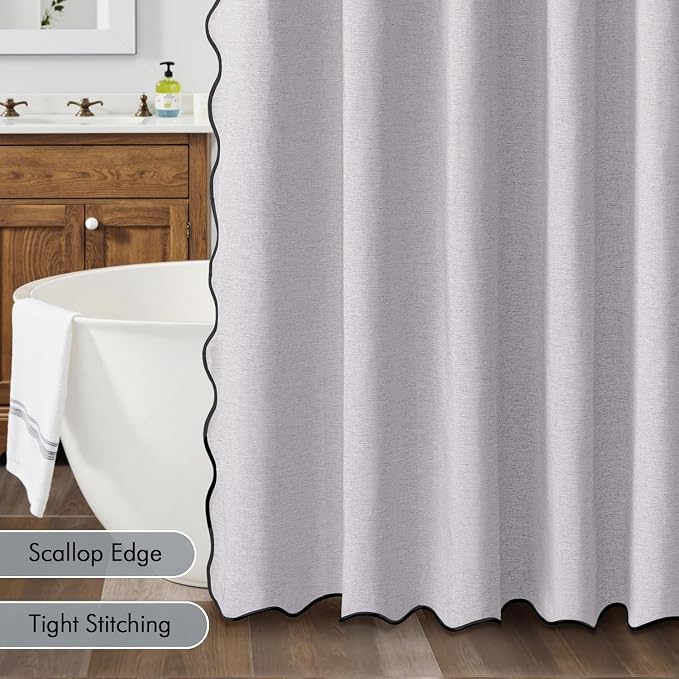 MIULEE 72"x84" Extra Long Scalloped Linen Shower Curtain Lavender - Image 5