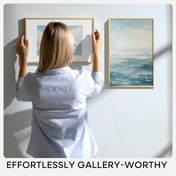 Homeforia 10x13 Picture Frame Gold, High End Metal 10x13 Poster Frames with Mat for 8.5x11, 10 x 13 Gold Frames Matted to 8.5 x 11 inch Photo, 10by13 Hanging Frames, Tempered Glass, Wall Kit, Set of 3